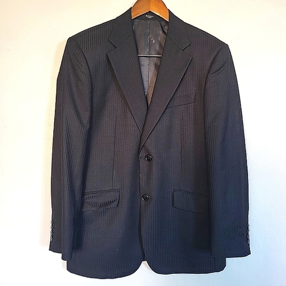 Paul Smith Wool Pinstripe Single Breasted Suit Jacket Blazer Black Size 46R